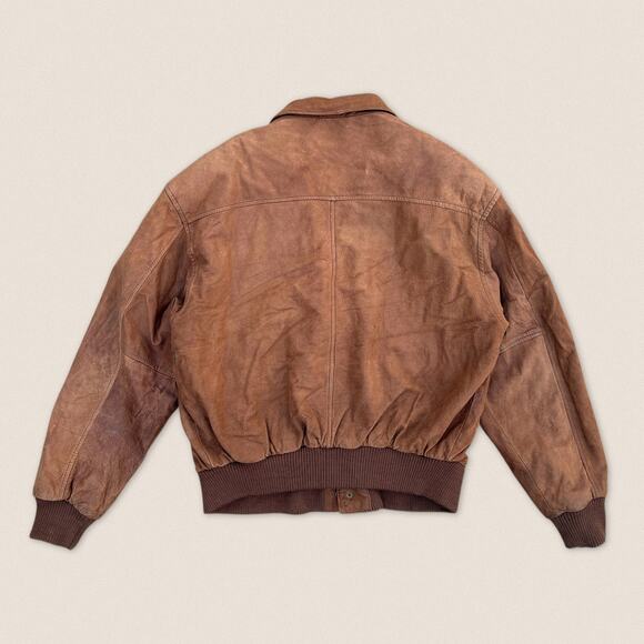 Vintage Brown Leather Bomber Pilot Flight Jacket Global Identity | Size Medium - Picture 3 of 9